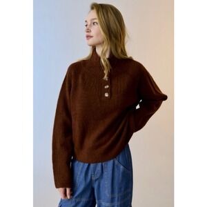Papermoon Chocolate Brown Mock Neck Henley Pullover Sweater Womens Small Soft